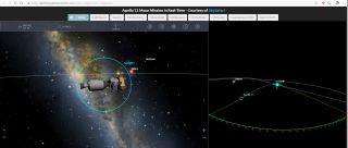 Space.com and Simulation Curriculum have joined forces to create a fun online Apollo 11 Widget. You can re-live history by starting the mission at launch on the morning of July 16, and allowing time to pass in real time. Or use the tabs to jump into pre-determined mission milestones. Tools allow you to manipulate the view of the spacecraft and the flow of time.