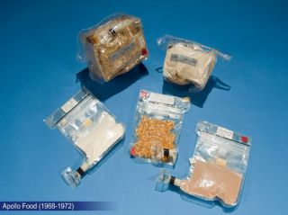 Some of the food items eaten during NASA's Apollo missions from 1968 to 1972. 