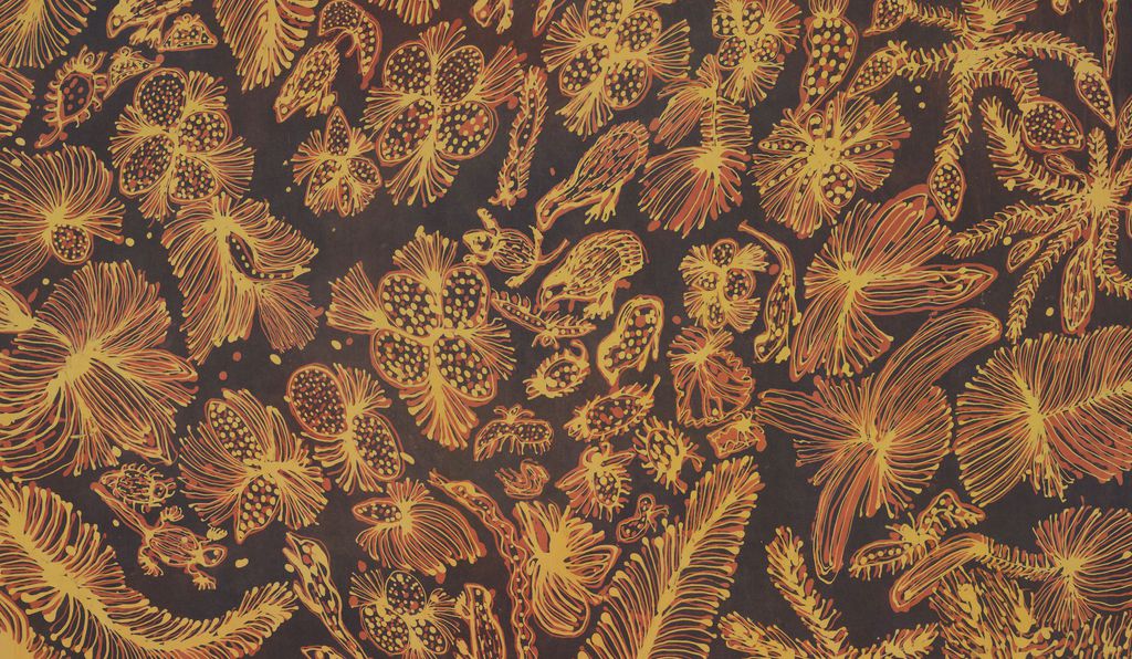 To Wyss engineers, a batik textile pattern designed and printed by the Australian aboriginal artist Judith Kngwarreyte speaks to the emerging field of synthetic biology. 