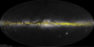 This diagram shows a view of our Milky Way, as well as a plot of variable Cepheid stars that shows the galaxy's warped shape.