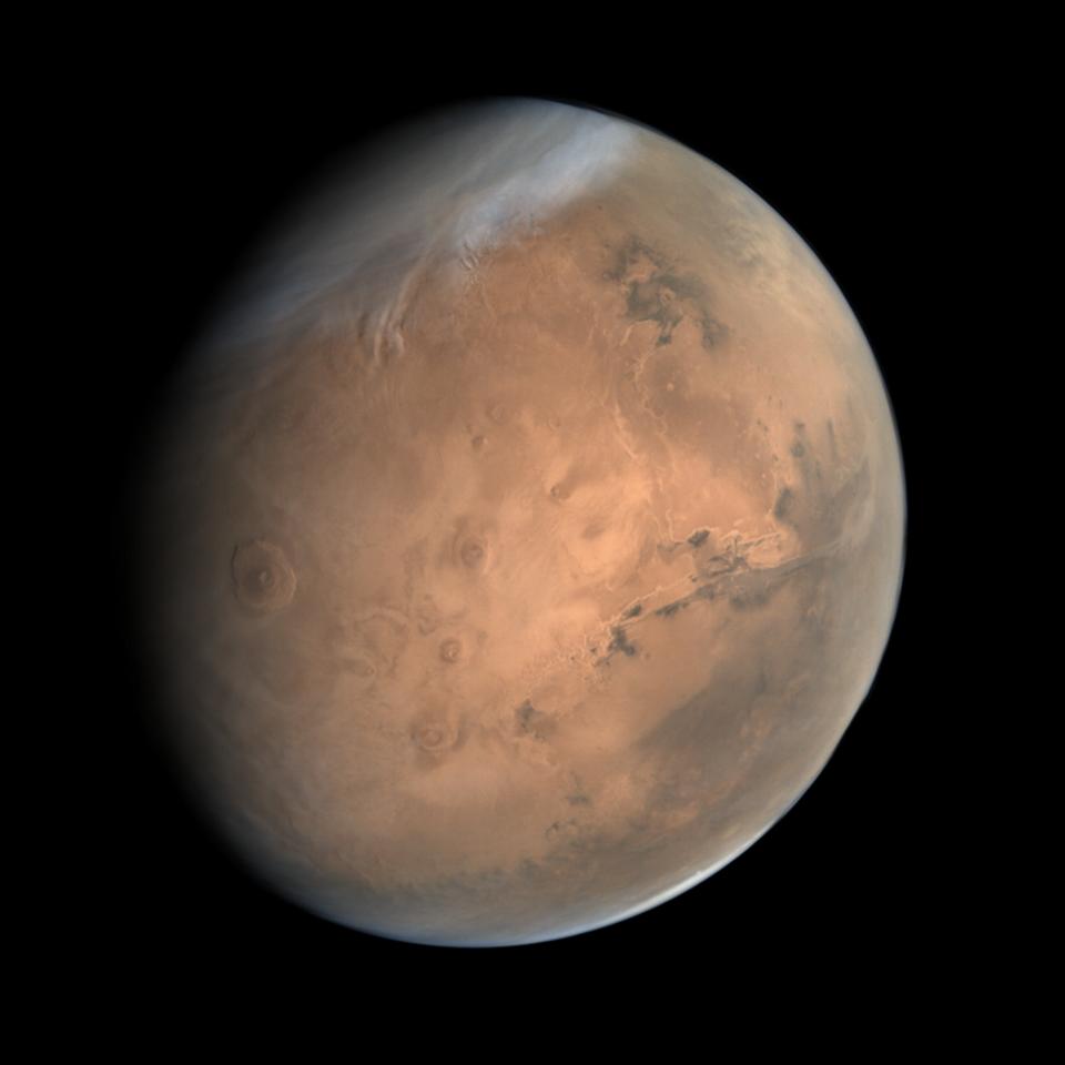 True-color image of Mars acquired by India's Mars Orbiter mission on October 10, 2014, from an altitude of 76000 km. 