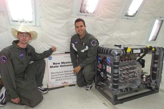 From left: James Childress and Omar Mireles were members of the first team from New Mexico selected to fly an experiment aboard the KC-135 as part of the NASA Microgravity Student Flight Opportunities Program in 2002.