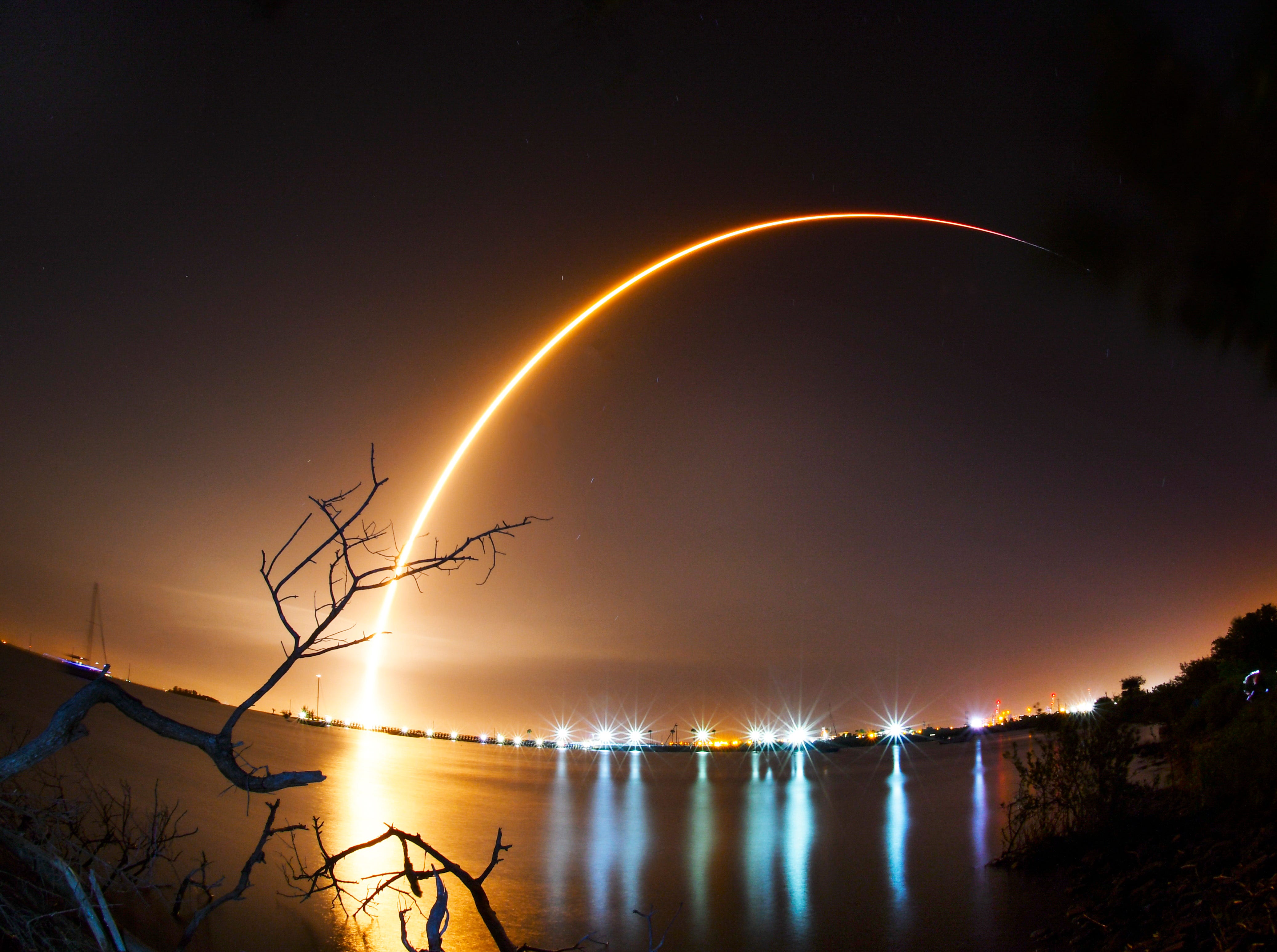 This is a 155 second time exposure of the SpaceX Falcon 9 rocket launching from Cape Canaveral Air Force Station's Launch Complex 40, Feb. 21, 2019. The rocket is carrying an Indonesian Nusantara Satu communications satellite and a secondary payload, the SpaceIL and Israel Aerospace Industries lunar lander named Beresheet, or "in the beginning" in Hebrew. That lander will will take about two months to reach lunar orbit before attempting to touch down on the moon. 