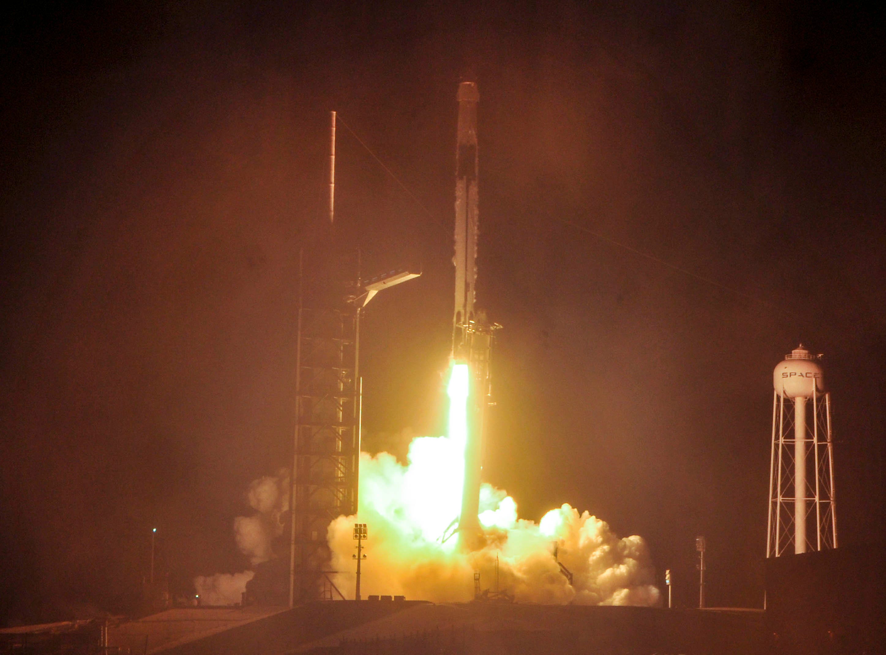 A SpaceX Falcon 9 rocket lifts off from Pad 39A at Kennedy Space Center March 2, 2019. This was the first launch of the rocket with the Crew Dragon capsule that was designed to carry humans into space. 