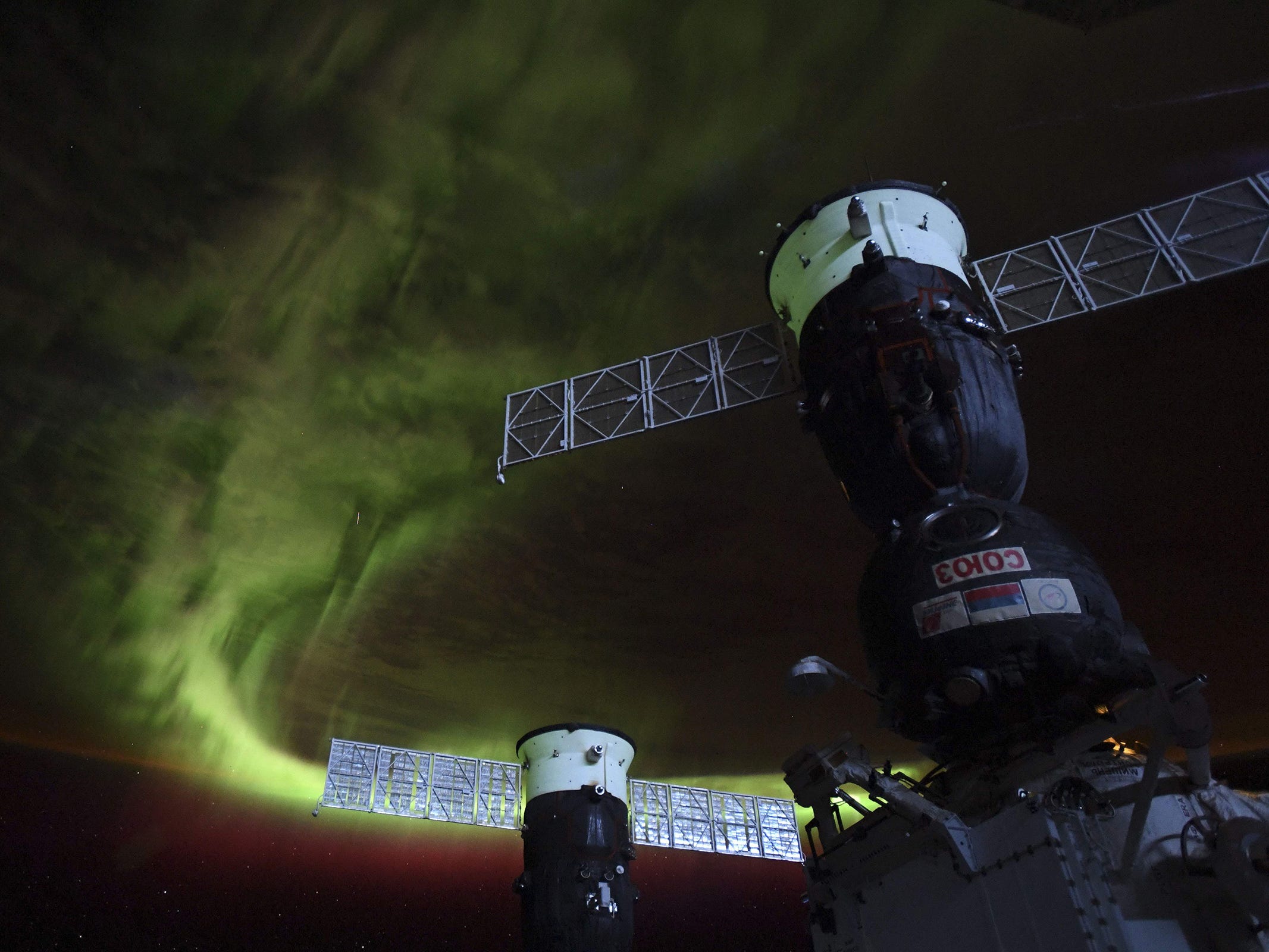 An image of an aurora taken on June 13, 2019, from aboard the International Space Station, by NASA astronaut Christina Koch, saying: "Years ago at the South Pole, I looked up to the aurora for inspiration through the 6-month winter night, now I know they're just as awe inspiring from above. 