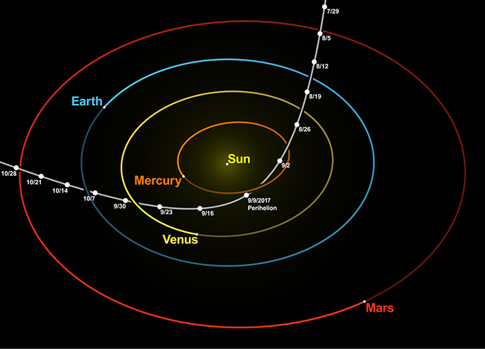 Illustration of the path taken by Oumuamua