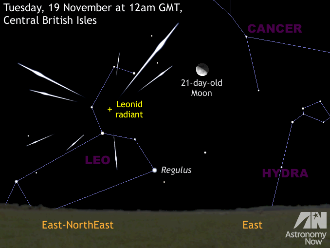 Moonlight challenges Leonid meteor shower maximum on 18 November – Astronomy Now Online