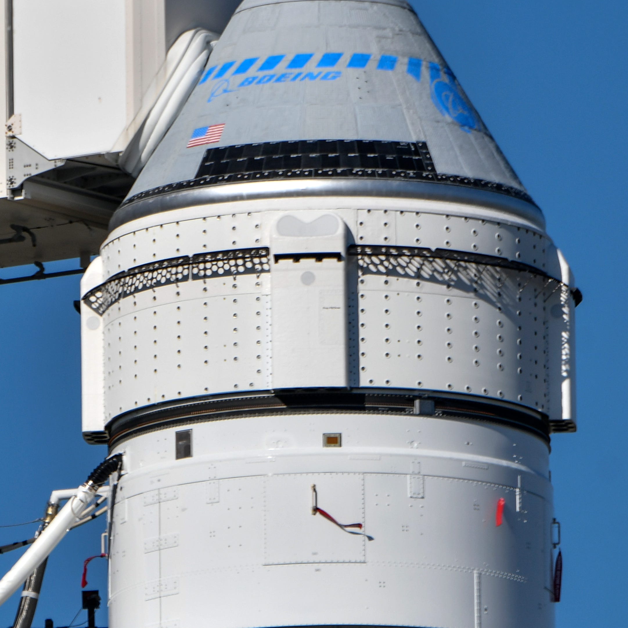 Boeing's Starliner capsule sits atop an Atlas V rocket on Pad 41 at Cape Canaveral Air Force Station. Boeing is targeting its uncrewed orbital flight test no earlier than Dec. 19, 2019.