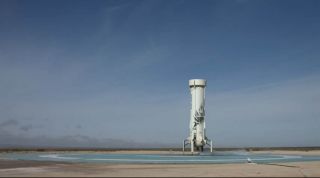 A Blue Origin New Shepard rocket launches the Reusable Space Ship H.G. Wells on its record 6th flight to suborbital space from the company's West Texas launch site on Dec. 11, 2019. 