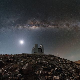 The Milky Way glistens above the Visible and Infrared Survey Telescope for Astronomy (VISTA) at the Paranal Observatory in northern Chile in this stunning night-sky view by European Southern Observatory photo ambassador Babak Tafreshi. 