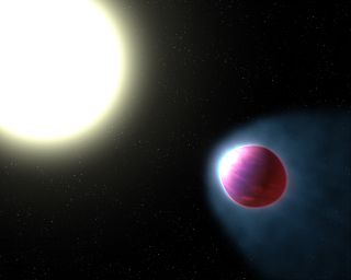 The top of WASP-121b's atmosphere is heated to a blazing 4,600 degrees Fahrenheit (2,500 Celsius), hot enough to boil some metals.