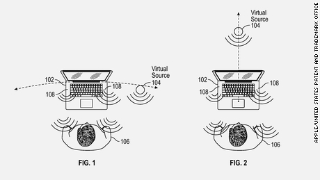 Apple envisions the virtual sound system will make audio appear to be away from the MacBook.