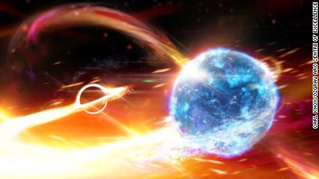 Black hole gobbles up neutron star, causing ripples in space and time