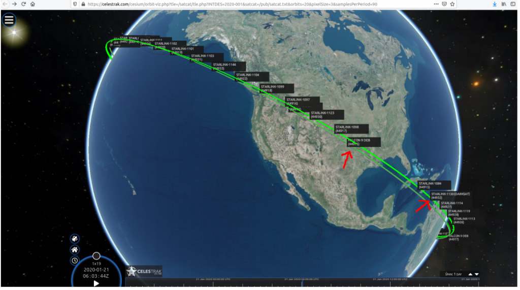 This is what the first 240 of Starlink satellites look like in Celestrak. Image Credit: Gallozzi et all 2020/Celestrak.