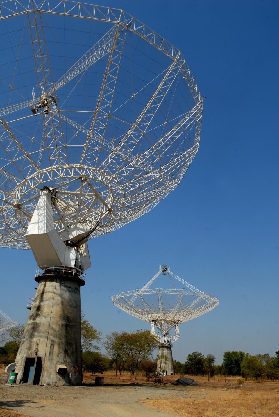 The GMRT near Pune in India has 30 dishes that operate individually as telescopes, and collectively, which make the GMRT the world's largest radio telescope in the 150-1,500 Mhz frequency. (Photo by Hemant Mishra/Mint via Getty Images)