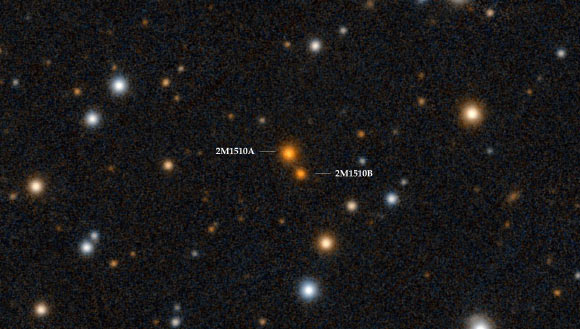 This image shows the triple system 2M1510. Image credit: Centre de Données astronomiques de Strasbourg / SIMBAD / PanSTARRS.