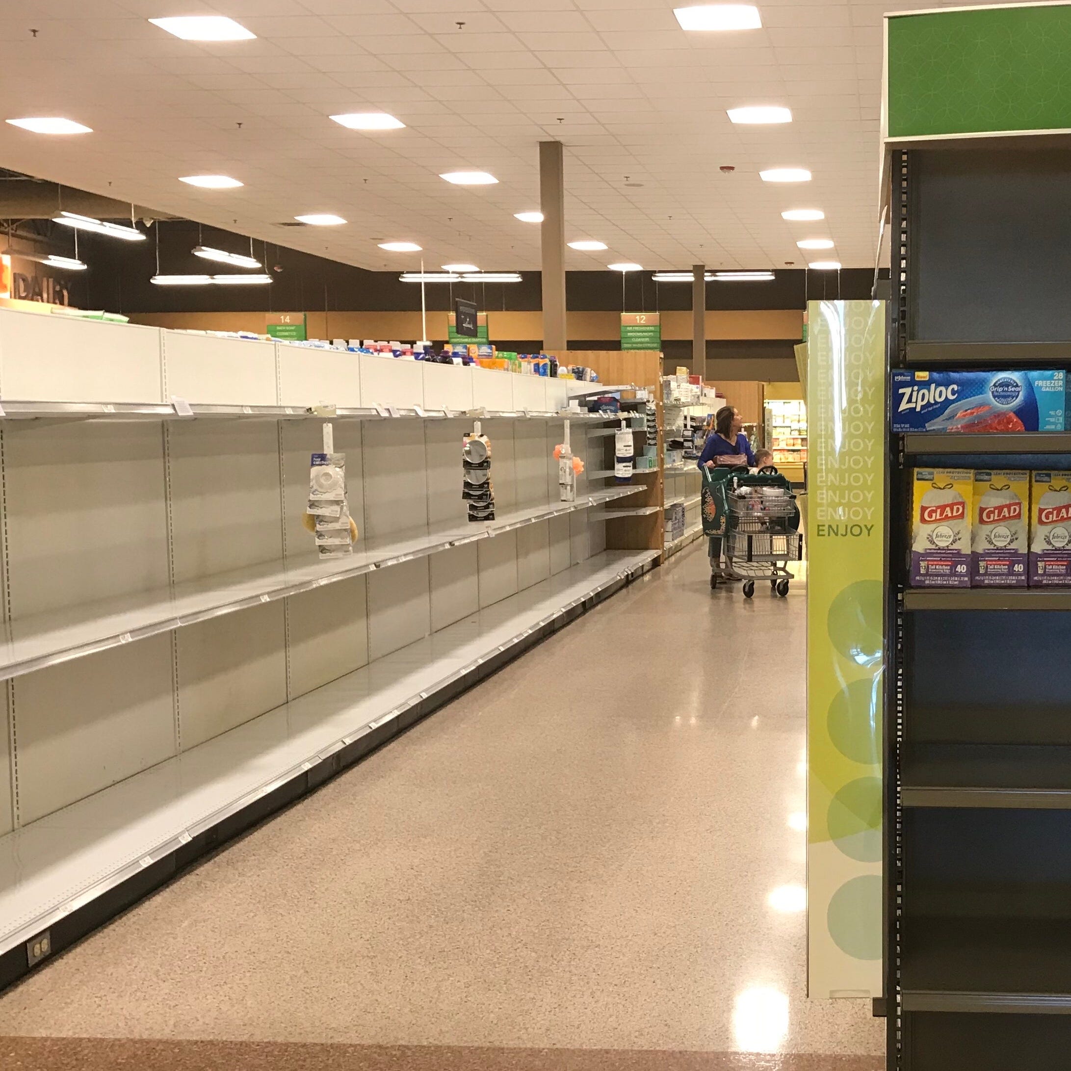 Shelves were empty in Publix on Friday, as shoppers bought up Things sold out: thermometers, medicines, rubbing alcohol, paper products, dry goods, pasta and canned goods.