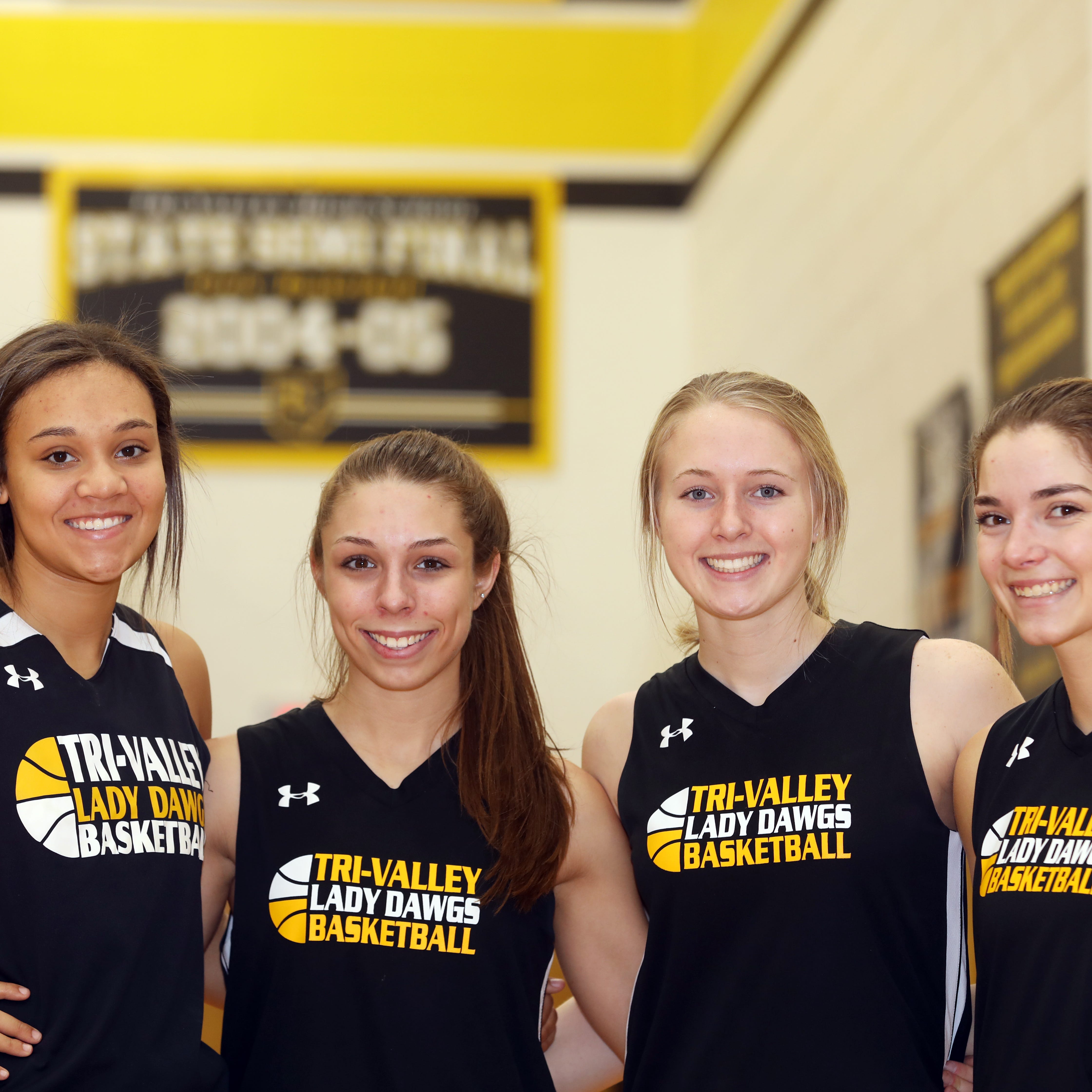 Tri-Valley seniors Kyndal Howe, from left, Lauren King, Audrey Spiker and Karsan Ross have lead the Scotties to the Division II girls basketball Final Four. Tri-Valley's last appearance in the state tournament was during the 2004-2005 season.