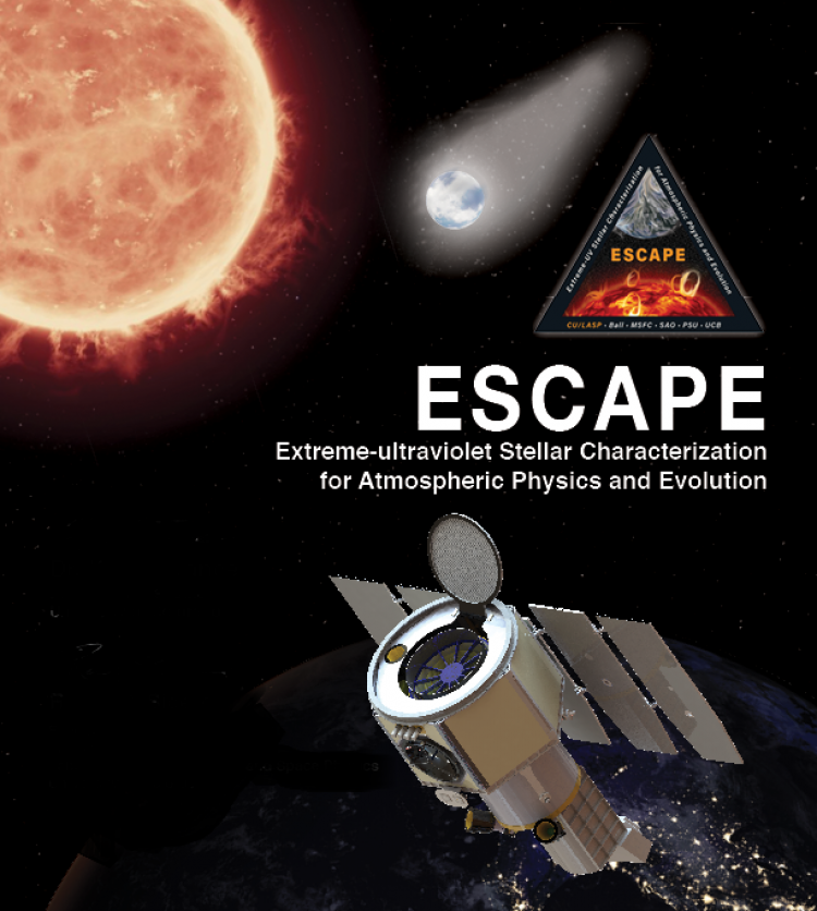 A concept design for the Extreme-ultraviolet Stellar Characterization for Atmospheric Physics and Evolution (ESCAPE) spacecraft in a far-away star system.