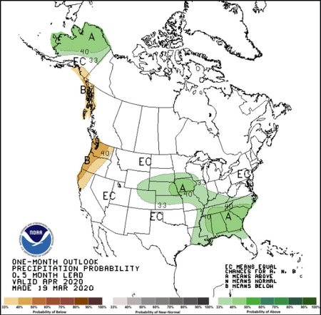 One-month weather outlooks for April 2020