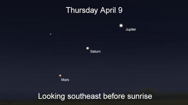 Mars, Saturn and Jupiter line up in the predawn sky Apr 9