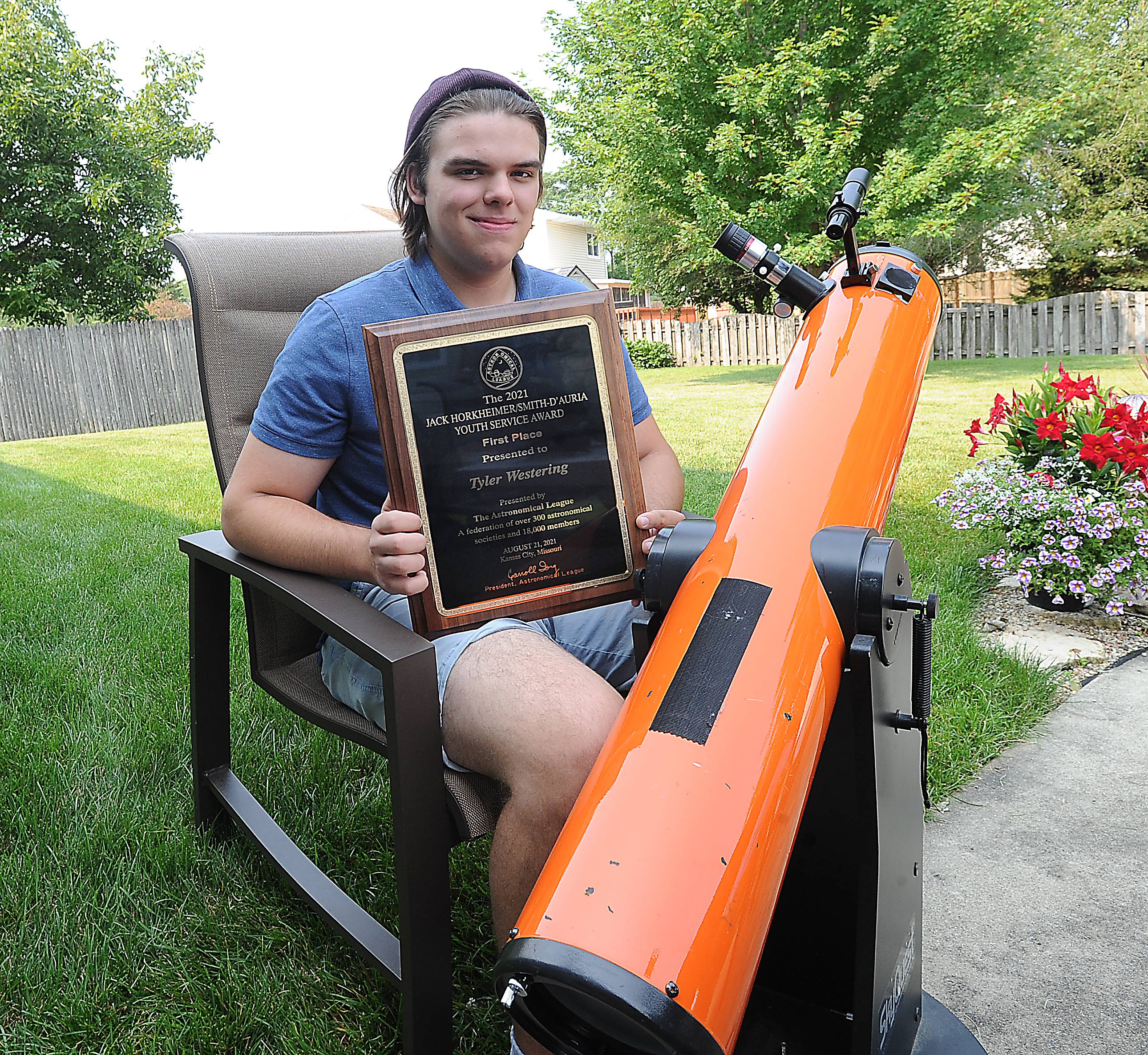 The plaque was sent to his Roselle home, but Tyler Westering will be honored online later this month during Alcon 2021, the annual convention of the Astronomical League, which presented him with its highest award for youth service through his work with Northwest Suburban Astronomers.