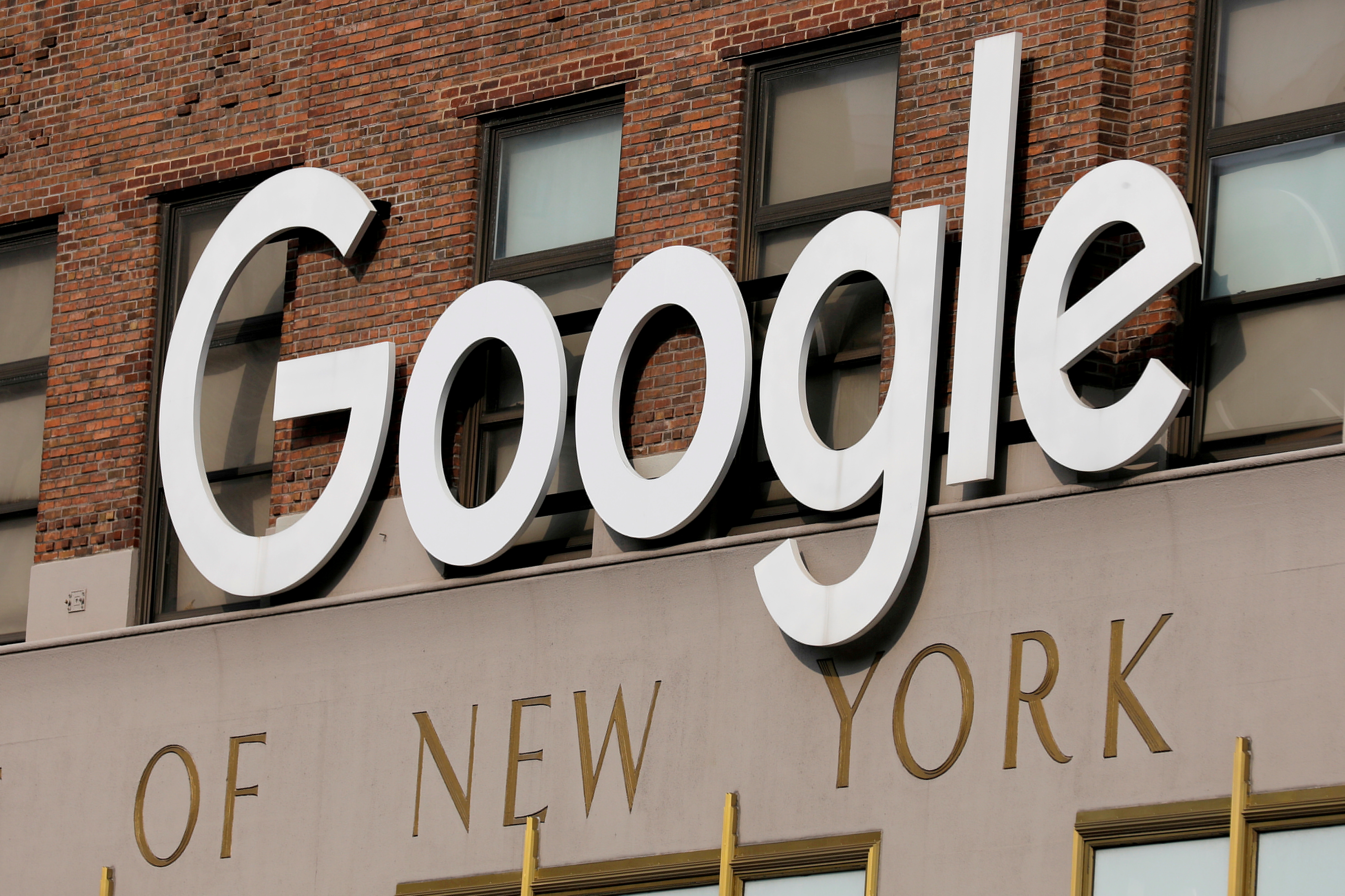 A logo is seen on the New York Google offices. New York City, U.S., July 29, 2021. REUTERS/Andrew Kell