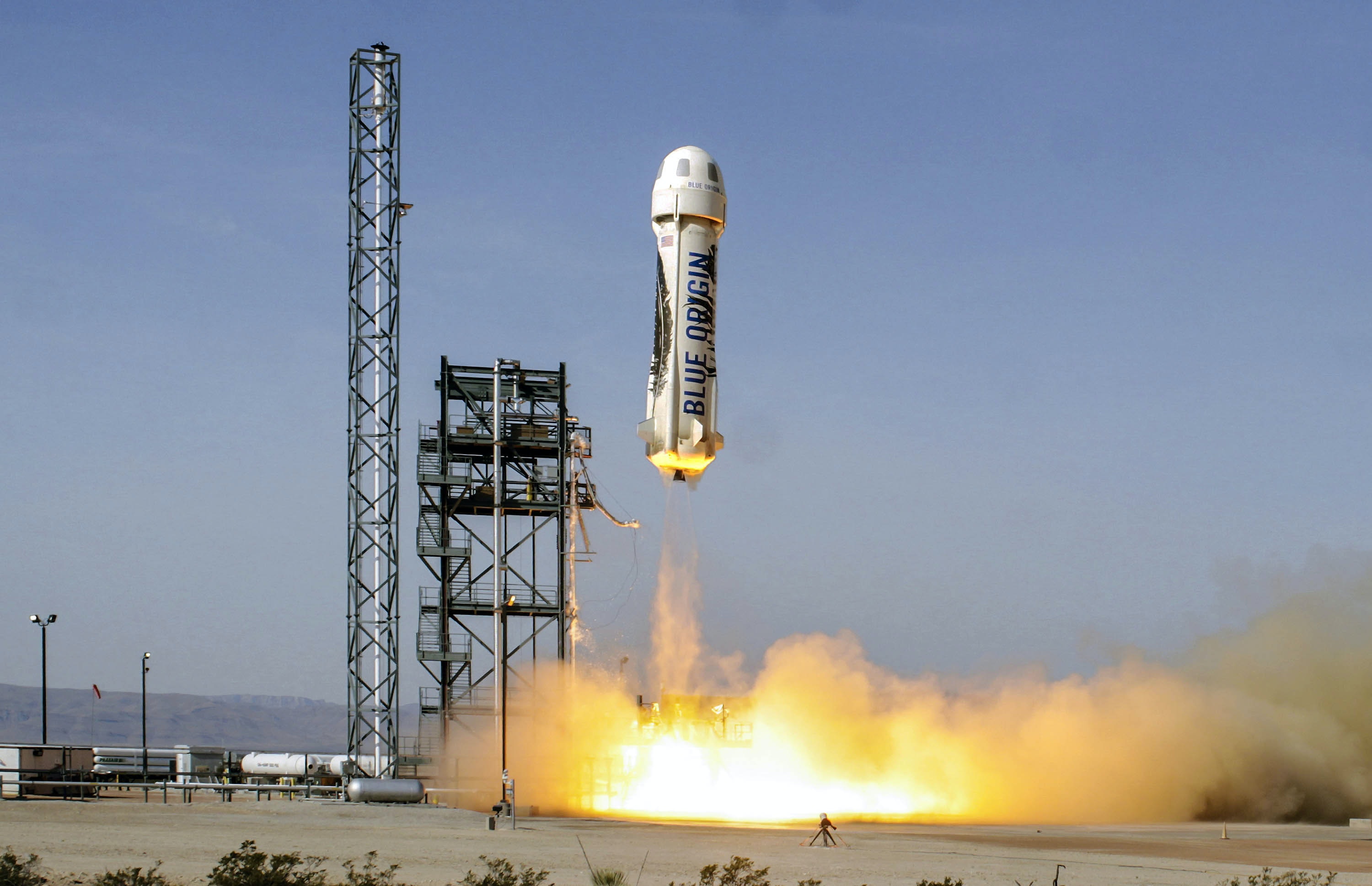 The Blue Origin launches.