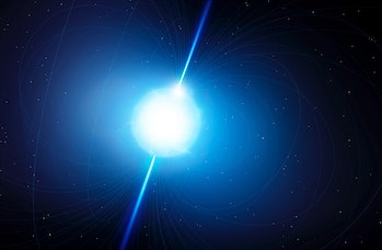 Artwork of a pulsar. Pulsars are very rapidly spinning neutron stars â€“ the dead cores of massive s...