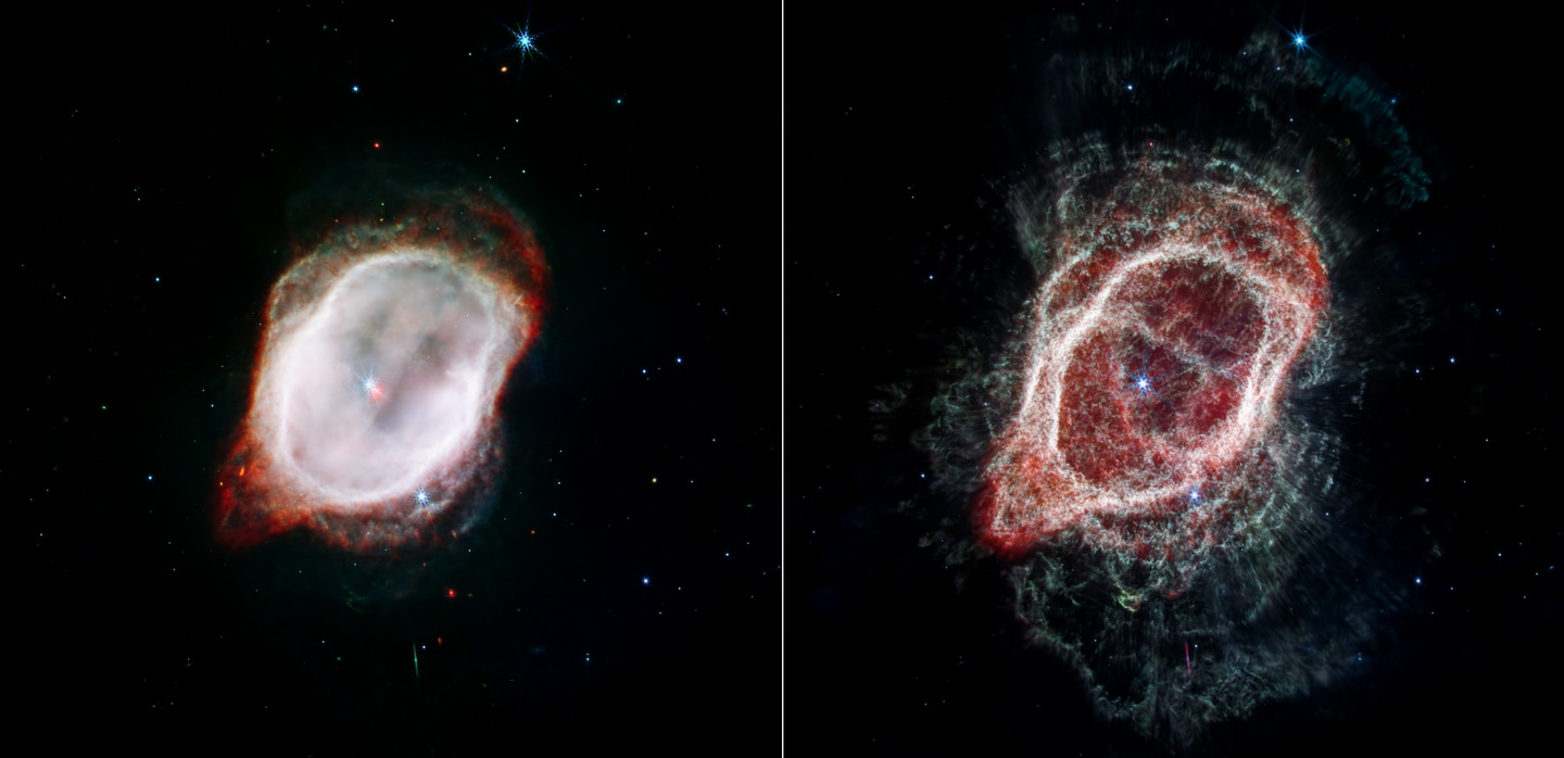 Split screen showing two different views of the same nebula