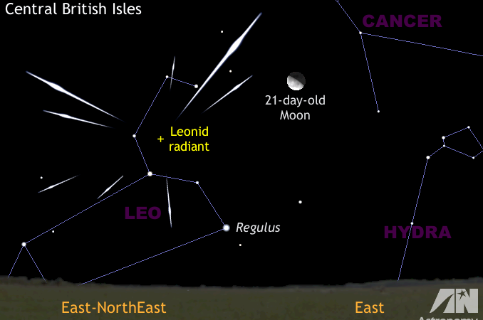 Moonlight challenges Leonid meteor shower maximum on 18 November – Astronomy Now Online